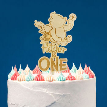 Personalised Pooh Bear Wooden Cake Topper Childrens Birthday, 2 of 4