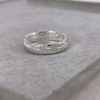 Sterling Silver Feather Band Ring, 6 of 12