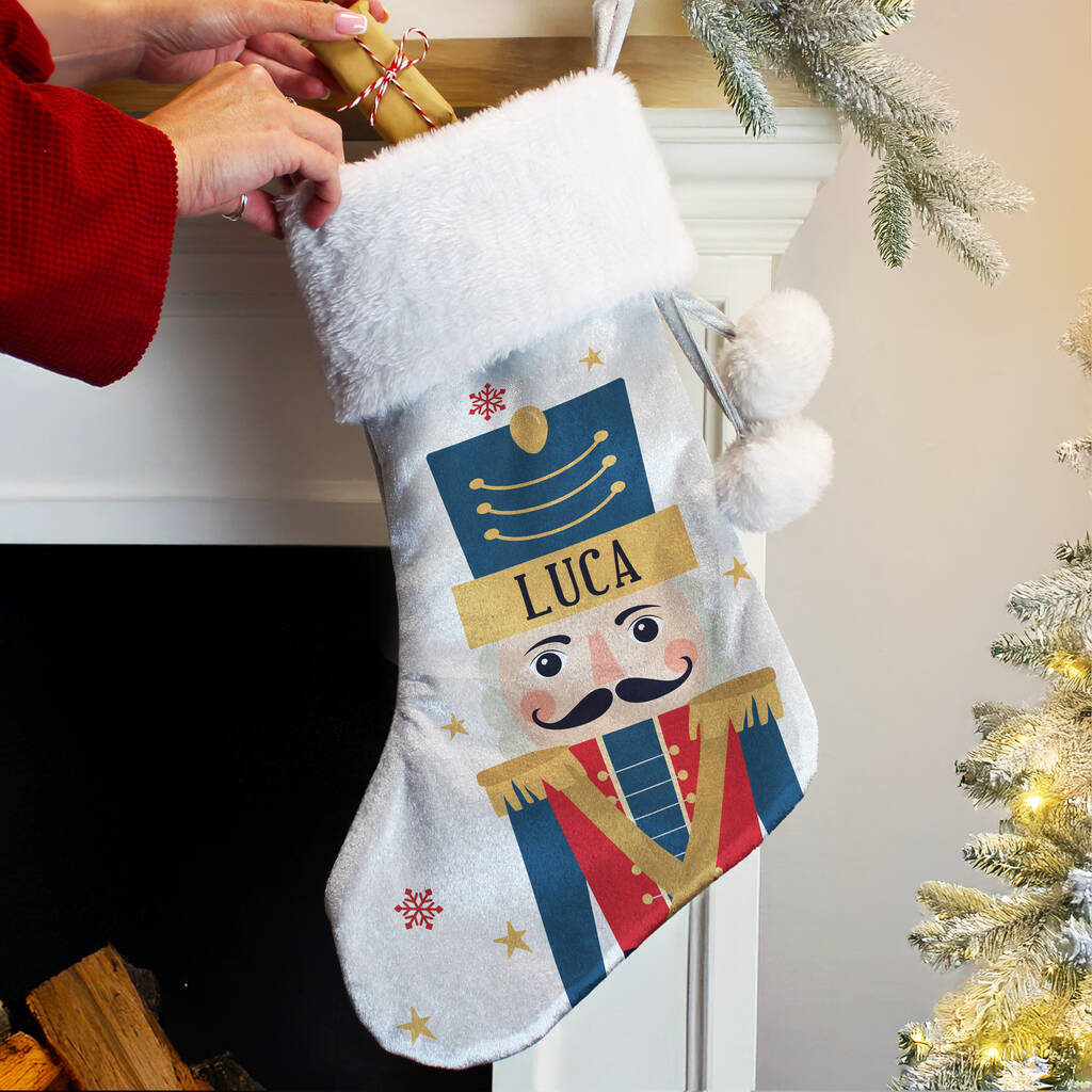 Baby Boy First Christmas Stocking Personalised Nutcracker Stocking For Children, 1 of 4