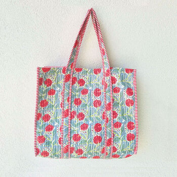 Quilted Cotton Pink Floral Print Beach Tote Bag, 6 of 6