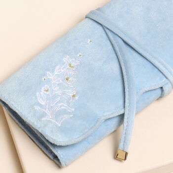 Blue Floral Embroidered Velvet Jewellery Roll, 2 of 6