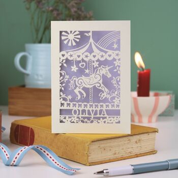 Personalised Papercut Merry Go Round Birthday Card, 5 of 8