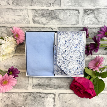 Blue And Silver Ditsy Floral Wedding Tie Set, 3 of 6