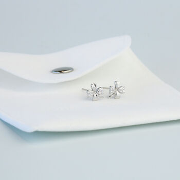 Sterling Silver Sparkly Four Leaf Clover Stud Earrings, 5 of 5