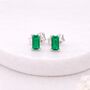 Sterling Silver Emerald Baguette Stud Earrings – 6mm X 4mm, thumbnail 4 of 5