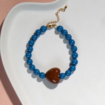 Peacock Blue Bead And Chocolate Heart Bracelet, 2 of 3
