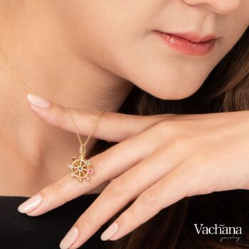 Spinning Nine Gemstones Dharma Wheel Necklace, 9 of 11