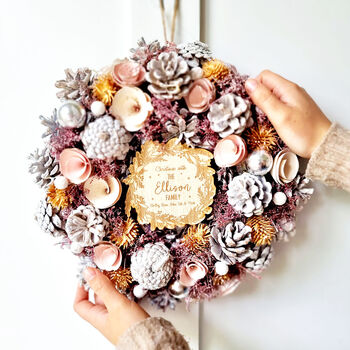 Personalised Modern Christmas Cone Wreath In Blush, 2 of 3