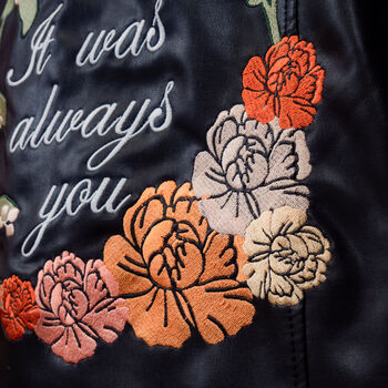 Black Leather Jacket With Floral Embroidery, 3 of 5
