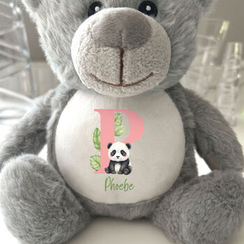Personalised Animal Alphabet Grey Baby Teddy Bear, 2 of 10