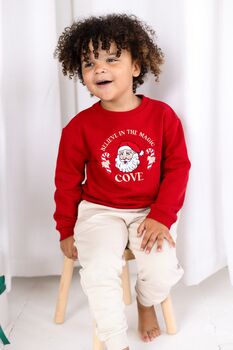 'Believe In The Magic' Vintage Santa Personalised Embroidered Christmas Sweatshirt Jumper, 2 of 7