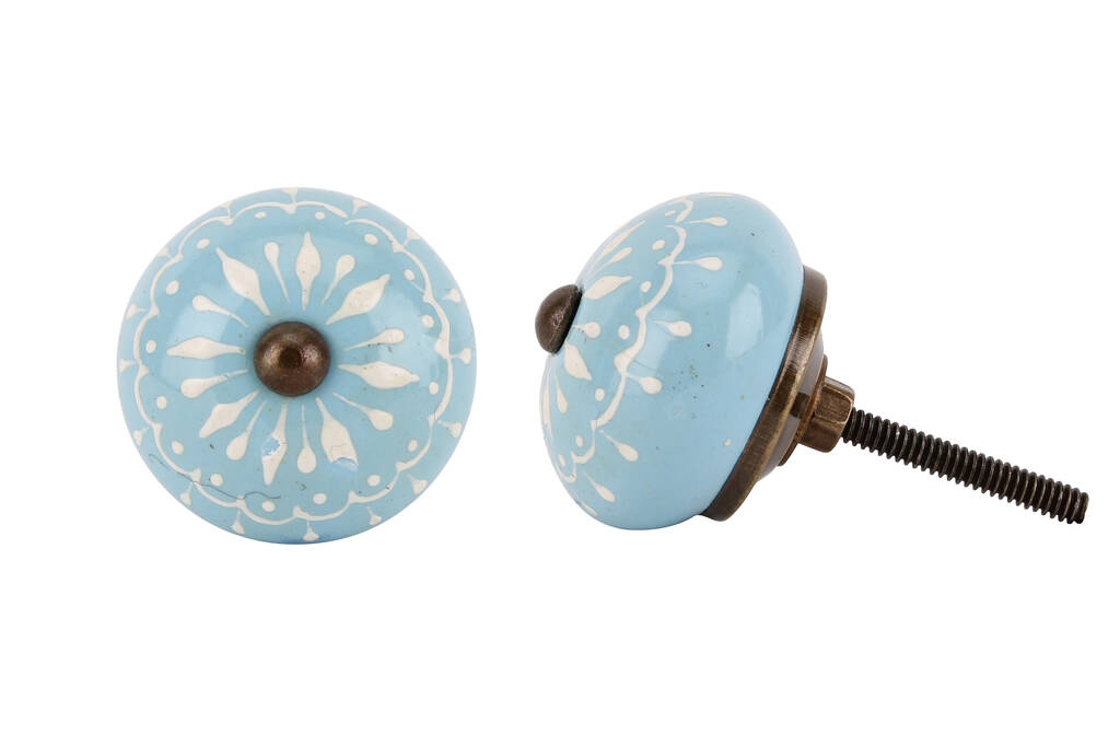 Set Of Two Blue And White Ceramic Drawer Pulls By CGB Giftware