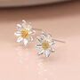 Large Sterling Silver And Yellow Gold Daisy Flower Stud Earrings, thumbnail 2 of 10