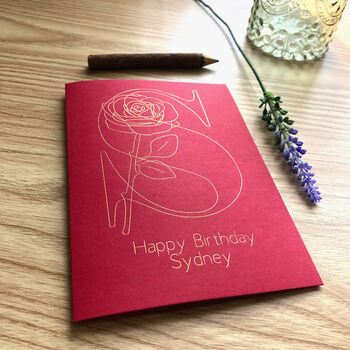 Personalised Initial Rose Flower Birthday Card, 11 of 12