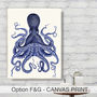 Blue Octopus Print, Nautical Art Print, thumbnail 6 of 8