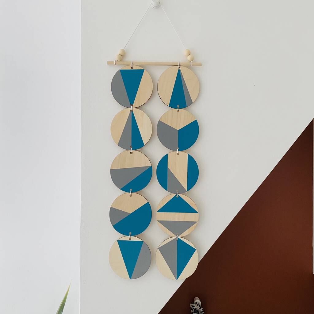 Teal And Grey Plywood Geometric Modern Wall Hanging Art, 1 of 8