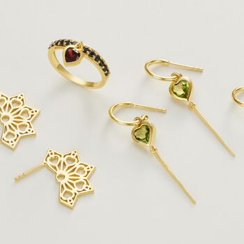 Gold Vermeil Heart Charm Ring Garnet And Onyx Gemstones, 3 of 6