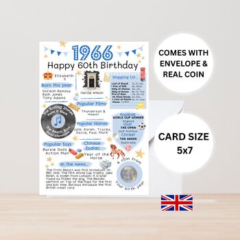 60th Birthday Card With 1966 Coin And Envelope Choose Your Colour, 2 of 3