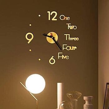 Stylish Gold Mirrored 3D Wall Clock, Home Decor, 2 of 4