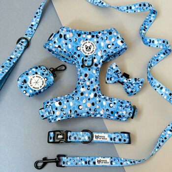Blue Polka Dot Dog Harness Bundle Collar And Lead Set, 4 of 12