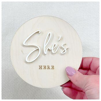 He’s Here / She’s Here Baby Announcement Plaque, 4 of 6