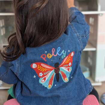 Personalised Bright Butterfly Kids Denim Jacket, 2 of 4