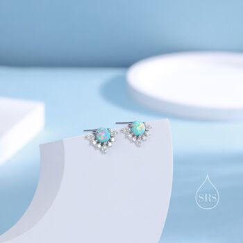 Vintage Aqua Green Opal Flower Cz Stud Earrings, 4 of 12
