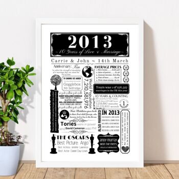 Personalised 10th Tin Wedding Anniversary Print, 6 of 6