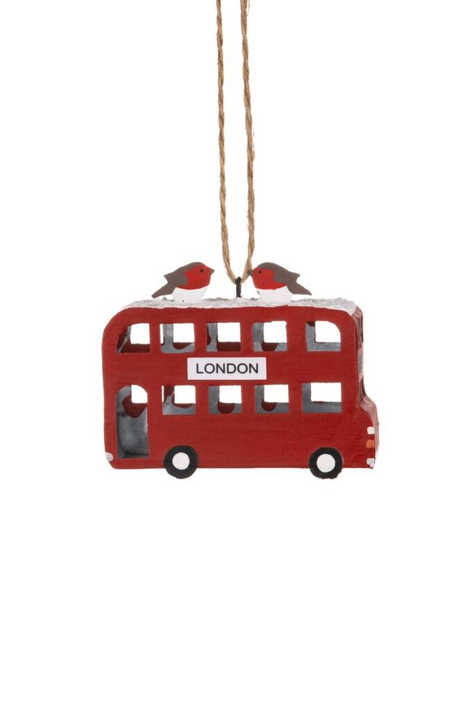 Christmas Vintage London Bus With Robins Hanging Decoration, 1 of 1