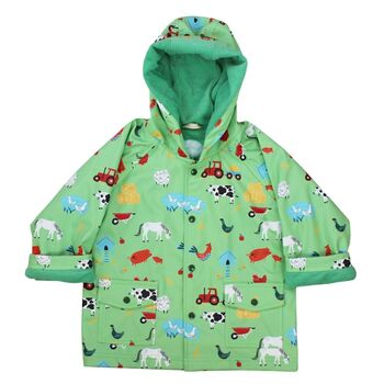 Children's Green Farmyard Hooded Raincoat, 4 of 5