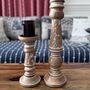 Mango Wood Pillar Candle Holder Set Of Two, thumbnail 1 of 9