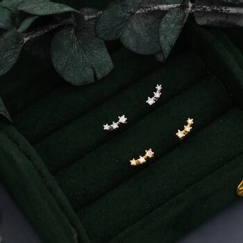 Extra Tiny Clear Cz Trio Stud Earrings, 3 of 12