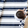 Navy And White Stripe Cotton Dhurrie Rug, thumbnail 1 of 4