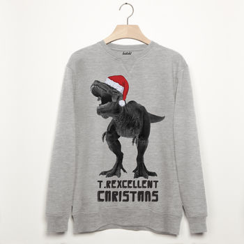 T Rexcellent Men's Christmas Dinosaur Sweatshirt, 2 of 2
