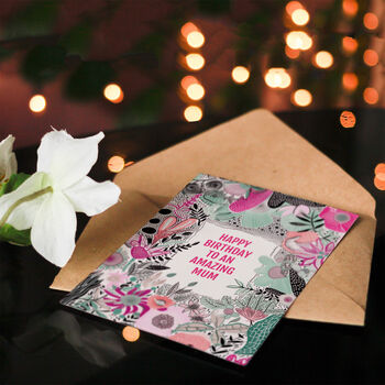Elegant Boho Wildflowers Pink Flowers Mum Birthday Card, 4 of 5