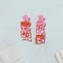 Limited Edition Beaded Christmas Earrings – Pink And Red Festive Statement Jewellery, thumbnail 3 of 4