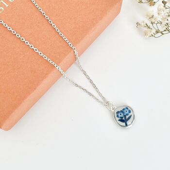 Blue And White Floral Small Handmade Clay Necklace, 7 of 9