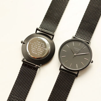 Men's Minimalist Watch With Black Mesh Strap, 2 of 6