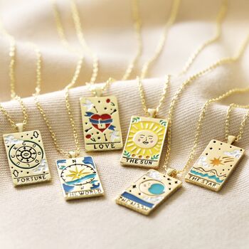 Enamel Tarot Card Necklace In Gold Plating, 4 of 12