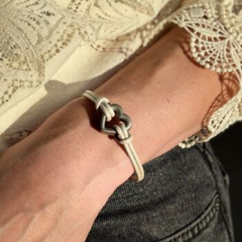 Woman's Personalised Silver Leather Bracelet For Ashes With Heart Urn, 6 of 11