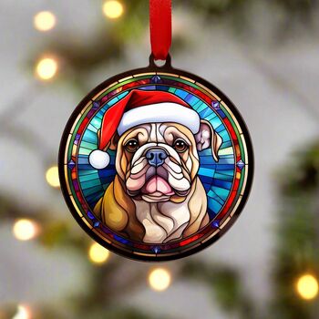 Bulldog In Santa Hat Suncatcher Decoration, 5 of 6