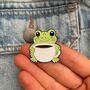 Cute Frog With Coffee Cup Enamel Pin – Custom Engraved Mug, thumbnail 4 of 5