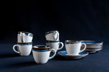 Navy Set Of Six Porcelain Espresso Cup And Saucer, 11 of 12