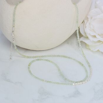 Pale Green Prehnite Long Beaded Necklace With Sterling Silver, 5 of 9