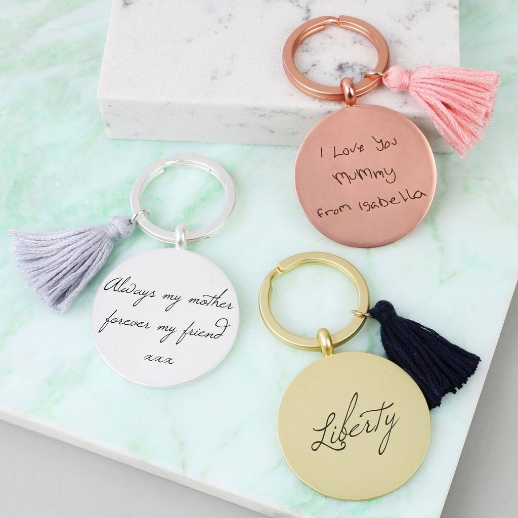 Image of Personalised Matt Disc Keyring With Tassel, Gold/Navy/Silver