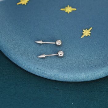 Spike Screw Back Earrings In Sterling Silver, 2 of 7
