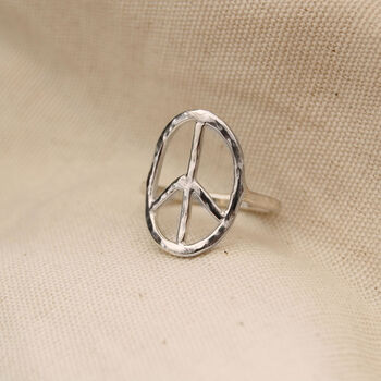 Organic Peace Symbol Hippie Ring In Silver Or Gold, 3 of 6