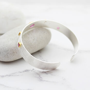 Pink Tourmaline Gemstone Silver Cuff Bracelet, 6 of 8