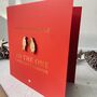 Penguin Love Wooden Detail Gold Foil Red Christmas Card, thumbnail 5 of 5