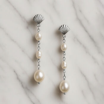 Handmade Pearl Drop Earrings “Lucille” – Gold Filled Or Sterling Silver Fan Design Jewellery Made In England, 2 of 10